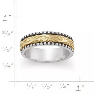 Beaded Scrolled Wedding Ring in Sterling Silver and 14K Yellow Gold - Image 4
