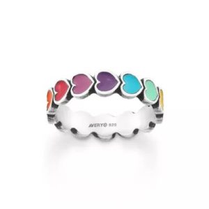 Enamel Connected Hearts Ring in Sterling Silver