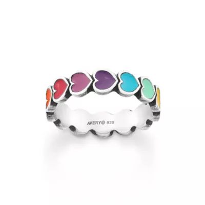 Enamel Connected Hearts Ring in Sterling Silver