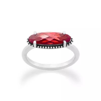 Beaded Horizon Gemstone Ring in Sterling Silver