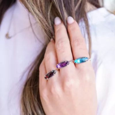 Beaded Horizon Gemstone Ring in Sterling Silver - Image 3