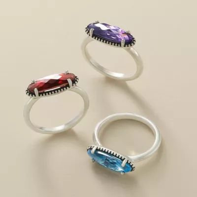 Beaded Horizon Gemstone Ring in Sterling Silver - Image 2