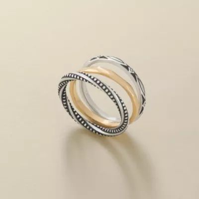 Connected Circles Ring Set in Sterling Silver and 14K Yellow Gold - Image 2