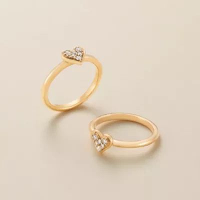 Delicate Pave Diamond Heart Ring in 14K Yellow Gold - Image 2