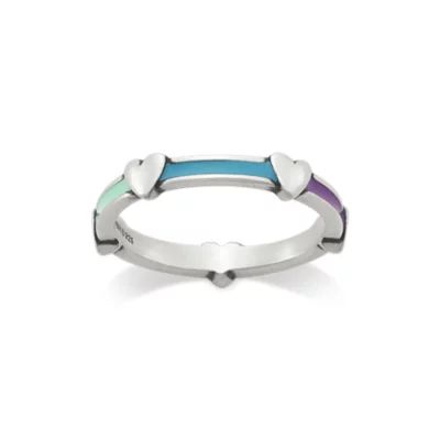 Enamel Band with Hearts Ring in Sterling Silver