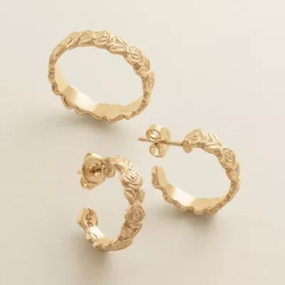 Rose Hoop Earrings in Sterling Silver or 14K Yellow Gold - Image 2