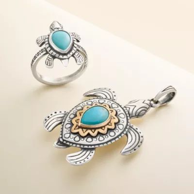 Sea Turtle Gemstone Pendant in Sterling Silver and Bronze - Image 3